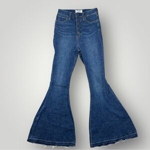 Free People We The Free Flare Jeans 27 High Rise Button Fly Bell Bottom Raw Hem